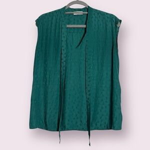 Sandro Paris Green Textured Tie Blouse